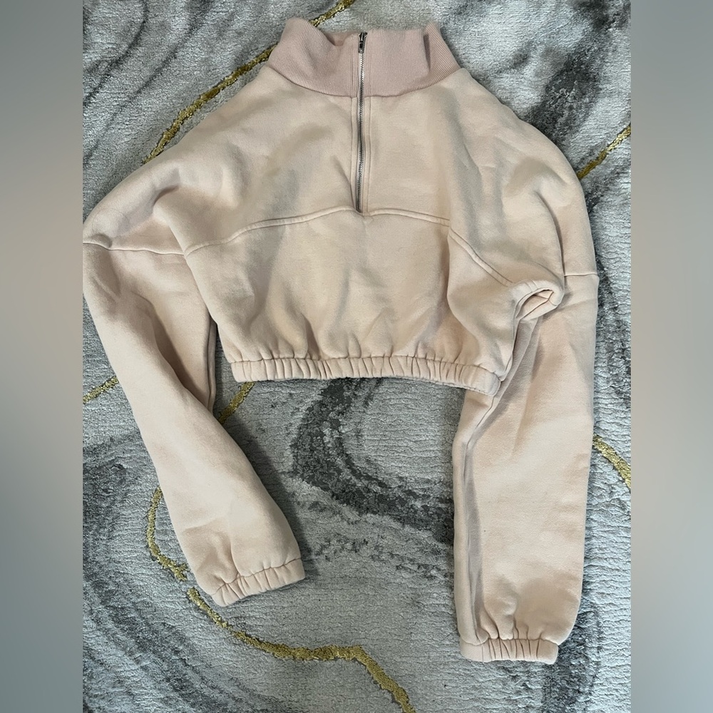 TOBY HEART GINGER Tan Cropped Half Zip